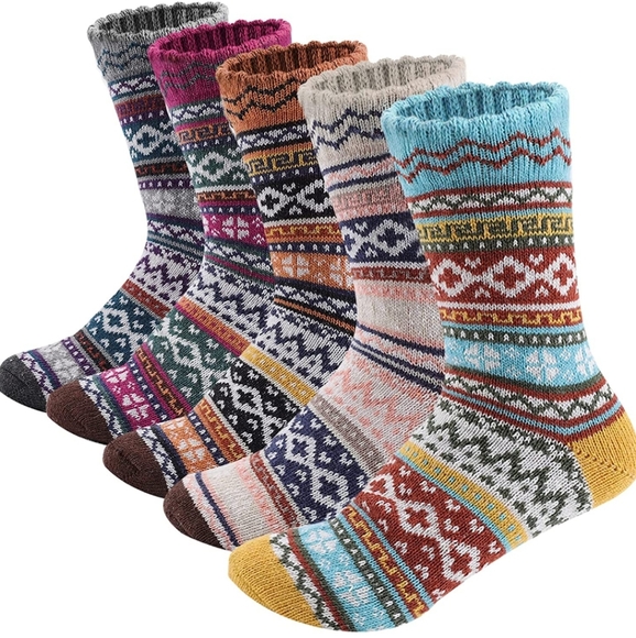 Other - 5 Pairs Women's Wool Socks for Fall Winter Knit Cozy Crew Socks 
